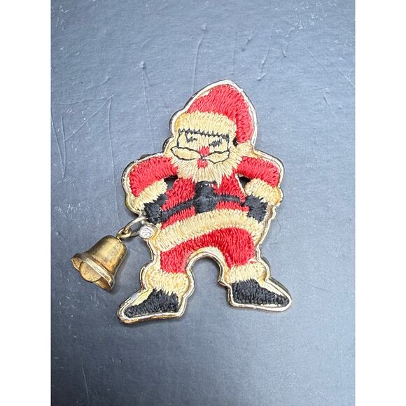 Vintage Woven Red Felt Santa Clause Broach with Working Bell Pinback - Picture 2 of 6